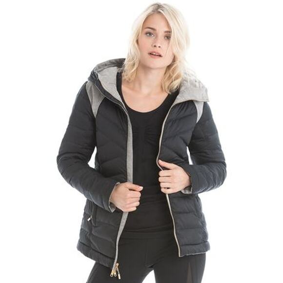 Lole Shine Jacket in Meteor Reversible Down Puffer Parka Size XS Grey Black Warm - Picture 4 of 16